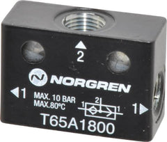 Norgren - 1/8" NPT x 1/8" NPT Shuttle Valve - 10 to 145 psi & Zinc Body - Benchmark Tooling