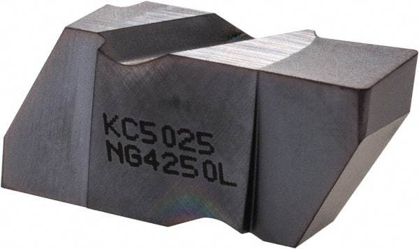 Kennametal - 4250NG Grade KC5025, 6.35mm Cutting Width Carbide Grooving Insert - 6.35mm Max Depth of Cut, Left Hand, 0.57mm Corner Radius, TiAlN Finish - Benchmark Tooling