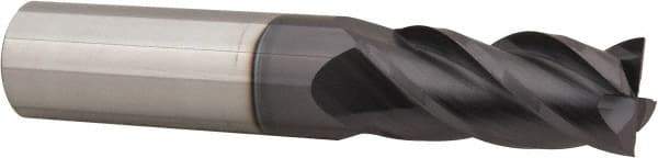 Accupro - 11/16", 1-1/2" LOC, 3/4" Shank Diam, 4" OAL, 4 Flute, Solid Carbide Square End Mill - Single End, AlTiN Finish, Spiral Flute, 40° Helix, Centercutting, Right Hand Cut, Right Hand Flute - Benchmark Tooling