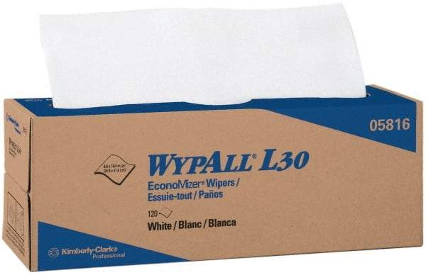 WypAll - L30 Dry General Purpose Wipes - Pop-Up, 9-3/4" x 16-3/8" Sheet Size, White - Benchmark Tooling