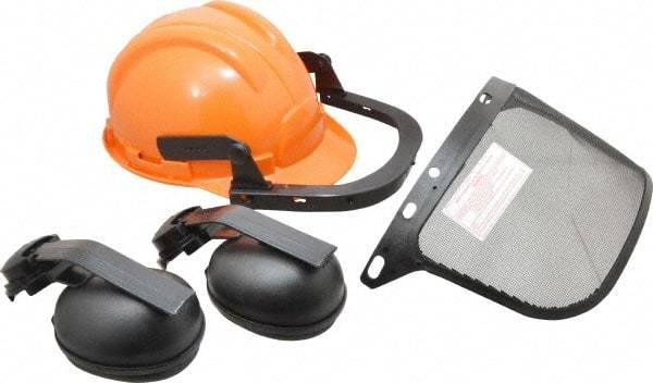 Tasco - Acrylonitrile Butadiene Styrene (ABS) Orange Ratchet Adjustment, Hard Hat & Mesh Screen Set with Muffs - 15-1/2" Wide x 6" High, Uncoated, Smoke Window - Benchmark Tooling