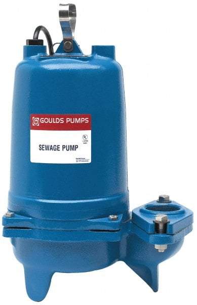 Goulds Pumps - 1/2 hp, 230 Amp Rating, 230 Volts, Nonautomatic Operation, Sewage Pump - 1 Phase, Cast Iron Housing - Benchmark Tooling