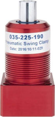 De-Sta-Co - 27 Lb Clamping Force, Right Hand Swing, 26.67mm Total Stroke, Double-Acting Pneumatic Swing Clamp - 10-32 Port, 66.55mm Body Length x 24.89mm Body Width, 0.55 Cu In, 100 Max psi - Benchmark Tooling