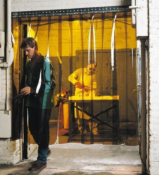 Steiner - 8 Ft. Wide x 8 Ft. High x 0.08 Inch Thick, Vinyl Strip Welding Curtain Kit - Amber with Pipe Mount Clamping Hardware - Benchmark Tooling