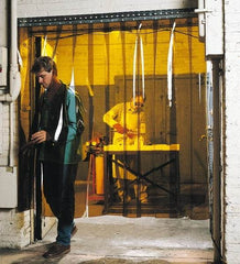 Steiner - 8 Ft. Wide x 8 Ft. High x 0.08 Inch Thick, Vinyl Strip Welding Curtain Kit - Amber with Pipe Mount Clamping Hardware - Benchmark Tooling