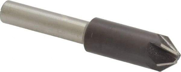 Interstate - 3/8" Head Diam, 1/4" Shank Diam, 6 Flute 82° High Speed Steel Countersink - Bright Finish, 2" OAL, Single End, Straight Shank, Right Hand Cut - Benchmark Tooling