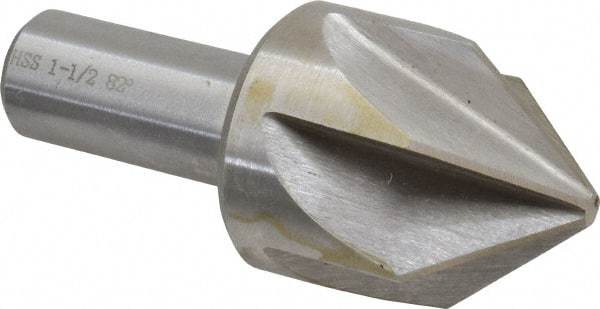 Interstate - 1-1/2" Head Diam, 3/4" Shank Diam, 6 Flute 82° High Speed Steel Countersink - Bright Finish, 3-1/2" OAL, Single End, Straight Shank, Right Hand Cut - Benchmark Tooling