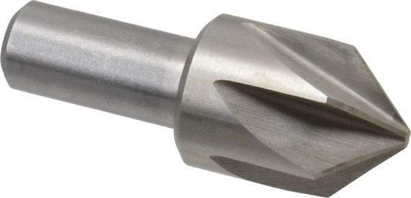 Interstate - 1-1/4" Head Diam, 3/4" Shank Diam, 6 Flute 90° High Speed Steel Countersink - Bright Finish, 3-3/8" OAL, Single End, Straight Shank, Right Hand Cut - Benchmark Tooling