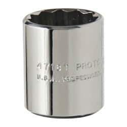 Proto - 9/16", 1/4" Drive, Standard Hand Socket - 12 Points, 7/8" OAL, Alloy Steel, Chrome Finish - Benchmark Tooling