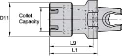 Kennametal - 0.06" to 1/2" Capacity, 40mm Projection, Modular Connection, ER25 Collet Chuck - 59.99mm OAL - Exact Industrial Supply