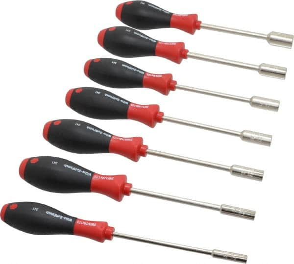 Wiha - 7 Piece 3/16 to 1/2" Nutdriver Set - Solid Shaft, Cushion Grip Handle - Benchmark Tooling