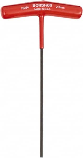 Bondhus - 2.5mm Hex, T-Handle Cushion Grip, Hex Key - 9" OAL, Metric System of Measurement - Benchmark Tooling
