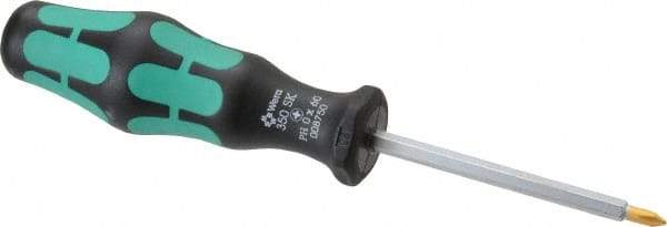 Wera - #0, 5-1/2" OAL, Standard Phillips Screwdriver - 2-3/8" Blade Length, Hexagon Shank, Ergonomic Handle - Benchmark Tooling