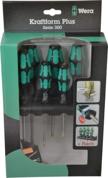 Wera - 6 Piece Phillips & Slotted Screwdriver Set - Hex with Bolster Shank, Kraftform Ergonomic Handle, Bit Sizes: Philips #1 & #2, Tip Thickness: 9/64, 5/32, 7/32 & 1/4 - Benchmark Tooling