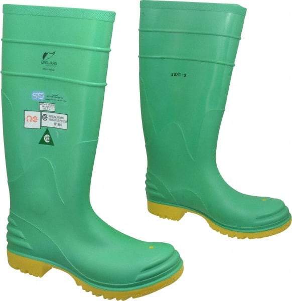Dunlop Protective Footwear - Men's Size 7 Medium Width Steel Knee Boot - Green, PVC Upper, 16" High, Chemical Resistant, Dielectric, Non-Slip - Benchmark Tooling