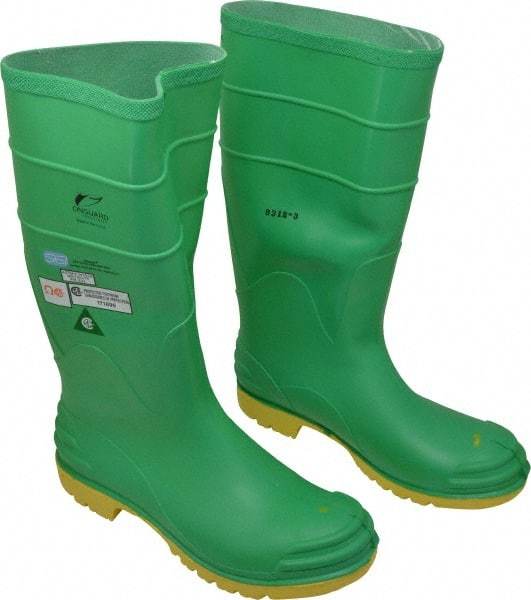 Dunlop Protective Footwear - Men's Size 11 Medium Width Steel Knee Boot - Green, PVC Upper, 16" High, Chemical Resistant, Dielectric, Non-Slip - Benchmark Tooling
