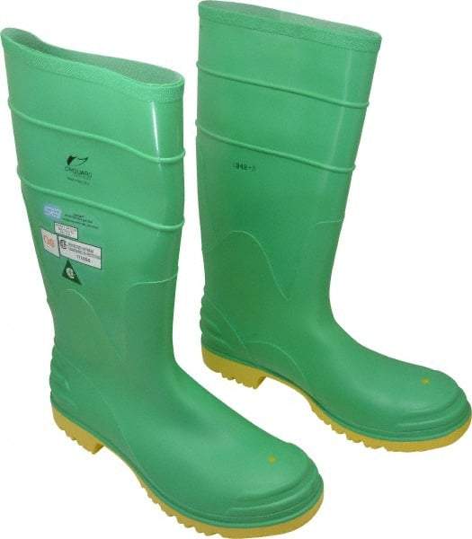 Dunlop Protective Footwear - Men's Size 13 Medium Width Steel Knee Boot - Green, PVC Upper, 16" High, Chemical Resistant, Dielectric, Non-Slip - Benchmark Tooling