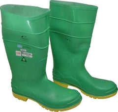 Dunlop Protective Footwear - Men's Size 14 Medium Width Steel Knee Boot - Green, PVC Upper, 16" High, Chemical Resistant, Dielectric, Non-Slip - Benchmark Tooling