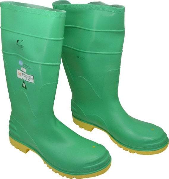 Dunlop Protective Footwear - Men's Size 15 Medium Width Steel Knee Boot - Green, PVC Upper, 16" High, Chemical Resistant, Dielectric, Non-Slip - Benchmark Tooling