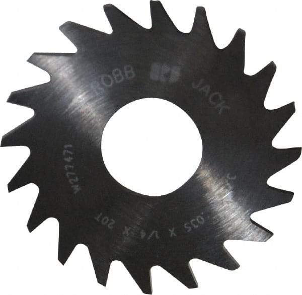 RobbJack - 3/4" Diam x 0.035" Blade Thickness x 1/4" Arbor Hole Diam, 20 Tooth Slitting and Slotting Saw - Arbor Connection, Right Hand, Uncoated, Solid Carbide, Concave Ground - Benchmark Tooling