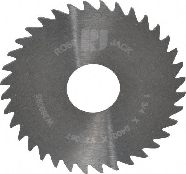 RobbJack - 1-3/4" Diam x 0.04" Blade Thickness x 1/2" Arbor Hole Diam, 36 Tooth Slitting and Slotting Saw - Arbor Connection, Right Hand, Uncoated, Solid Carbide, Concave Ground - Benchmark Tooling