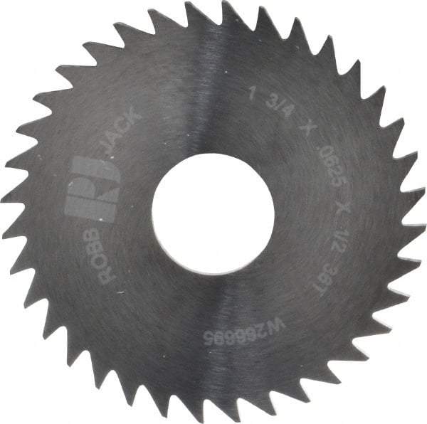 RobbJack - 1-3/4" Diam x 1/16" Blade Thickness x 1/2" Arbor Hole Diam, 36 Tooth Slitting and Slotting Saw - Arbor Connection, Right Hand, Uncoated, Solid Carbide, Concave Ground - Benchmark Tooling