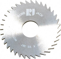 RobbJack - 1-3/4" Diam x 0.0937" Blade Thickness x 1/2" Arbor Hole Diam, 36 Tooth Slitting and Slotting Saw - Arbor Connection, Right Hand, Uncoated, Solid Carbide, Concave Ground - Benchmark Tooling