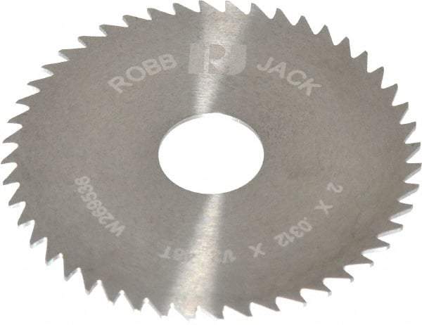 RobbJack - 2" Diam x 0.0312" Blade Thickness x 1/2" Arbor Hole Diam, 48 Tooth Slitting and Slotting Saw - Arbor Connection, Right Hand, Uncoated, Solid Carbide, Concave Ground - Benchmark Tooling