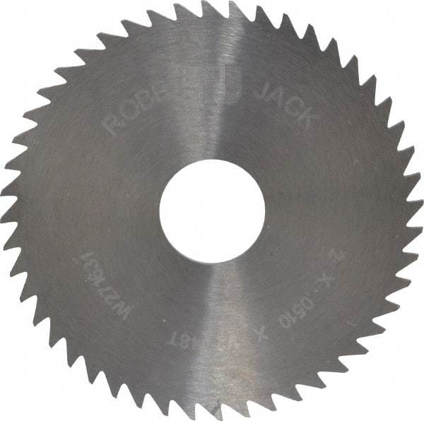 RobbJack - 2" Diam x 0.051" Blade Thickness x 1/2" Arbor Hole Diam, 48 Tooth Slitting and Slotting Saw - Arbor Connection, Right Hand, Uncoated, Solid Carbide, Concave Ground - Benchmark Tooling