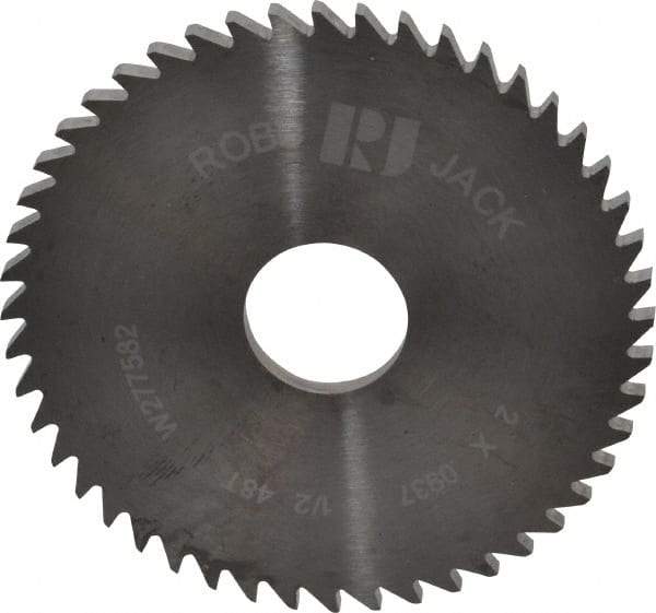 RobbJack - 2" Diam x 0.0937" Blade Thickness x 1/2" Arbor Hole Diam, 48 Tooth Slitting and Slotting Saw - Arbor Connection, Right Hand, Uncoated, Solid Carbide, Concave Ground - Benchmark Tooling