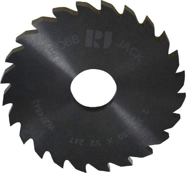 RobbJack - 2" Diam x 1/8" Blade Thickness x 1/2" Arbor Hole Diam, 24 Tooth Slitting and Slotting Saw - Arbor Connection, Right Hand, Uncoated, Solid Carbide, Concave Ground - Benchmark Tooling