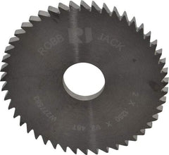 RobbJack - 2" Diam x 1/8" Blade Thickness x 1/2" Arbor Hole Diam, 48 Tooth Slitting and Slotting Saw - Arbor Connection, Right Hand, Uncoated, Solid Carbide, Concave Ground - Benchmark Tooling