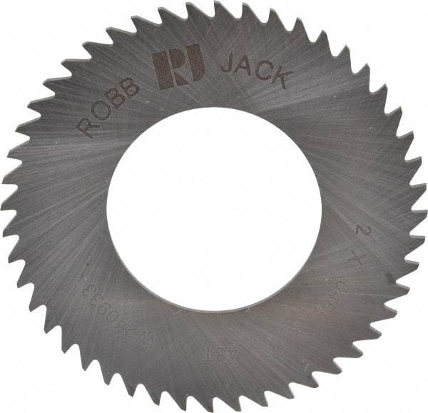 RobbJack - 2" Diam x 0.0468" Blade Thickness x 1" Arbor Hole Diam, 48 Tooth Slitting and Slotting Saw - Arbor Connection, Right Hand, Uncoated, Solid Carbide, Concave Ground - Benchmark Tooling