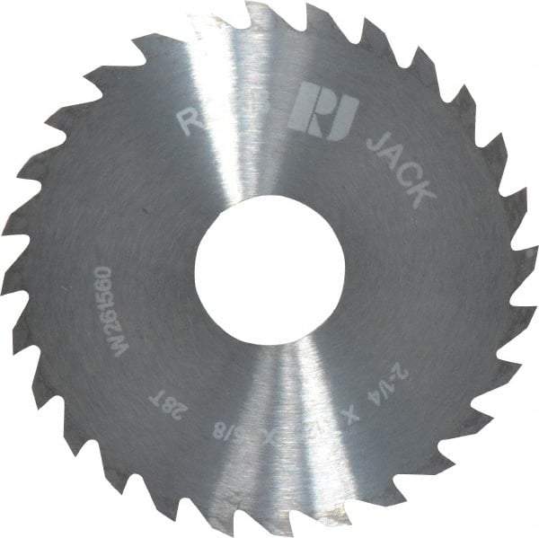 RobbJack - 2-1/4" Diam x 1/8" Blade Thickness x 5/8" Arbor Hole Diam, 28 Tooth Slitting and Slotting Saw - Arbor Connection, Right Hand, Uncoated, Solid Carbide, Concave Ground - Benchmark Tooling