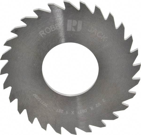 RobbJack - 2-1/2" Diam x 0.0937" Blade Thickness x 1" Arbor Hole Diam, 28 Tooth Slitting and Slotting Saw - Arbor Connection, Right Hand, Uncoated, Solid Carbide, Concave Ground - Benchmark Tooling