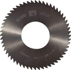 RobbJack - 2-1/2" Diam x 0.0937" Blade Thickness x 1" Arbor Hole Diam, 56 Tooth Slitting and Slotting Saw - Arbor Connection, Right Hand, Uncoated, Solid Carbide, Concave Ground - Benchmark Tooling