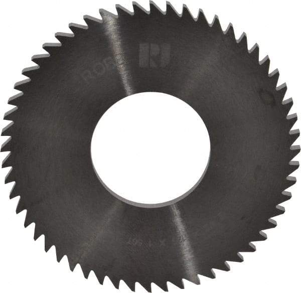 RobbJack - 2-1/2" Diam x 1/8" Blade Thickness x 1" Arbor Hole Diam, 56 Tooth Slitting and Slotting Saw - Arbor Connection, Right Hand, Uncoated, Solid Carbide, Concave Ground - Benchmark Tooling