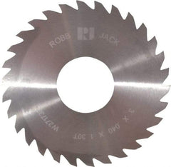 RobbJack - 3" Diam x 0.04" Blade Thickness x 1" Arbor Hole Diam, 30 Tooth Slitting and Slotting Saw - Arbor Connection, Right Hand, Uncoated, Solid Carbide, Concave Ground - Benchmark Tooling