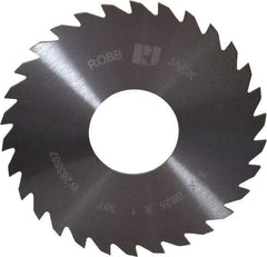 RobbJack - 3" Diam x 1/16" Blade Thickness x 1" Arbor Hole Diam, 30 Tooth Slitting and Slotting Saw - Arbor Connection, Right Hand, Uncoated, Solid Carbide, Concave Ground - Benchmark Tooling