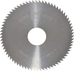 RobbJack - 4" Diam x 0.04" Blade Thickness x 1" Arbor Hole Diam, 72 Tooth Slitting and Slotting Saw - Arbor Connection, Right Hand, Uncoated, Solid Carbide, Concave Ground - Benchmark Tooling