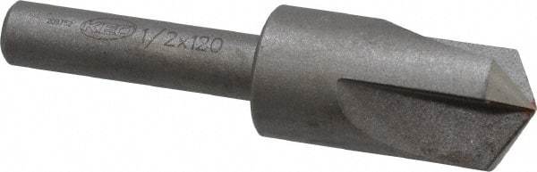 Keo - 1/2" Head Diam, 1/4" Shank Diam, 3 Flute 120° High Speed Steel Countersink - Bright Finish, 2" OAL, Single End, Straight Shank, Right Hand Cut - Benchmark Tooling