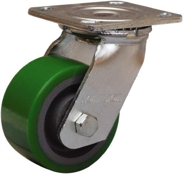 Hamilton - 4" Diam x 2" Wide x 5-5/8" OAH Top Plate Mount Swivel Caster - Polyurethane Mold onto Cast Iron Center, 750 Lb Capacity, Sealed Precision Ball Bearing, 4 x 4-1/2" Plate - Benchmark Tooling