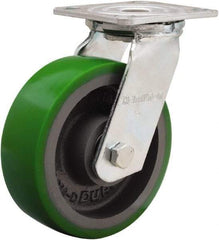 Hamilton - 6" Diam x 2" Wide x 7-1/2" OAH Top Plate Mount Swivel Caster - Polyurethane Mold onto Cast Iron Center, 1,200 Lb Capacity, Sealed Precision Ball Bearing, 4 x 4-1/2" Plate - Benchmark Tooling