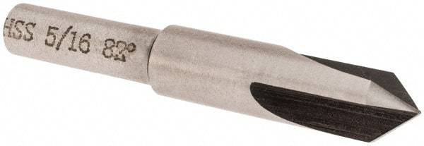 Interstate - 5/16" Head Diam, 1/4" Shank Diam, 3 Flute 82° High Speed Steel Countersink - Bright Finish, 2" OAL, Single End, Straight Shank, Right Hand Cut - Benchmark Tooling