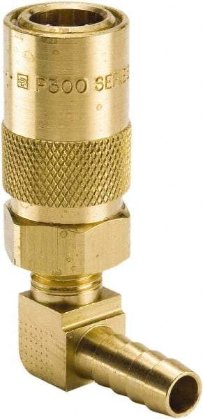 Parker - Nonthreaded Brass Hydraulic Hose Hose Barb Coupler & 90° Fitting - 200 psi, 12 GPM, 1/2" Hose Diam, Series Moldmate - Benchmark Tooling