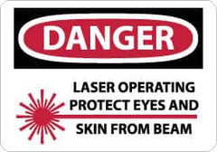 NMC - "Danger - Laser Operating - Protect Eyes and Skin From Beam", 10" Long x 14" Wide, Rigid Plastic Safety Sign - Rectangle, 0.05" Thick, Use for Accident Prevention - Benchmark Tooling