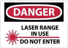 NMC - "Danger - Laser Range in Use - Do Not Enter", 10" Long x 14" Wide, Rigid Plastic Safety Sign - Rectangle, 0.05" Thick, Use for Security & Admittance - Benchmark Tooling