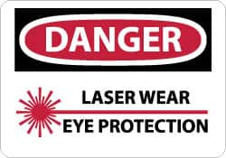 NMC - "Danger - Laser - Wear Eye Protection", 10" Long x 14" Wide, Rigid Plastic Safety Sign - Rectangle, 0.05" Thick, Use for Accident Prevention - Benchmark Tooling