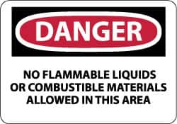 NMC - "Danger - No Flammable Liquids or Combustible Materials Allowed in This Area", 10" Long x 14" Wide, Rigid Plastic Safety Sign - Rectangle, 0.05" Thick, Use for Hazardous Materials - Benchmark Tooling