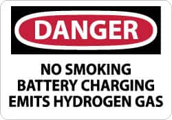 NMC - "Danger - No Smoking - Battery Charging Emits Hydrogen Gas", 10" Long x 14" Wide, Rigid Plastic Safety Sign - Rectangle, 0.05" Thick, Use for Accident Prevention - Benchmark Tooling